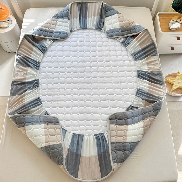 91家纺网 家纺一手货源 找家纺 犇牛仓储供应链 2026新款亲肤纯棉加厚床笠 经典蓝大格