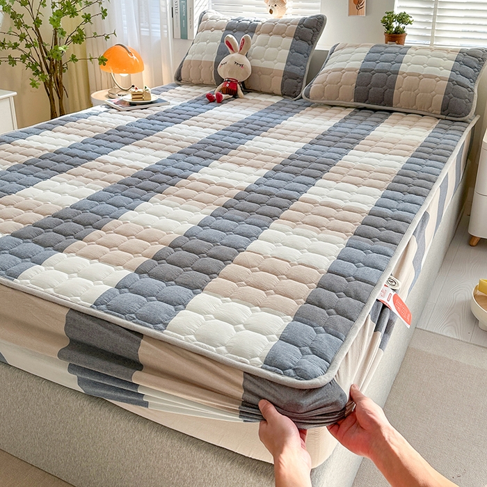 91家纺网 家纺一手货源 找家纺 犇牛仓储供应链 2026新款亲肤纯棉加厚床笠 经典蓝大格