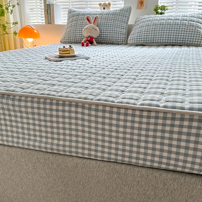 91家纺网 家纺一手货源 找家纺 犇牛仓储供应链 2026新款亲肤纯棉加厚床笠 经典蓝小格