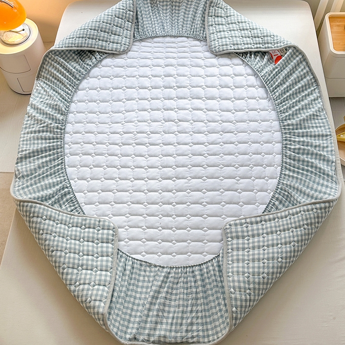 91家纺网 家纺一手货源 找家纺 犇牛仓储供应链 2026新款亲肤纯棉加厚床笠 经典蓝小格