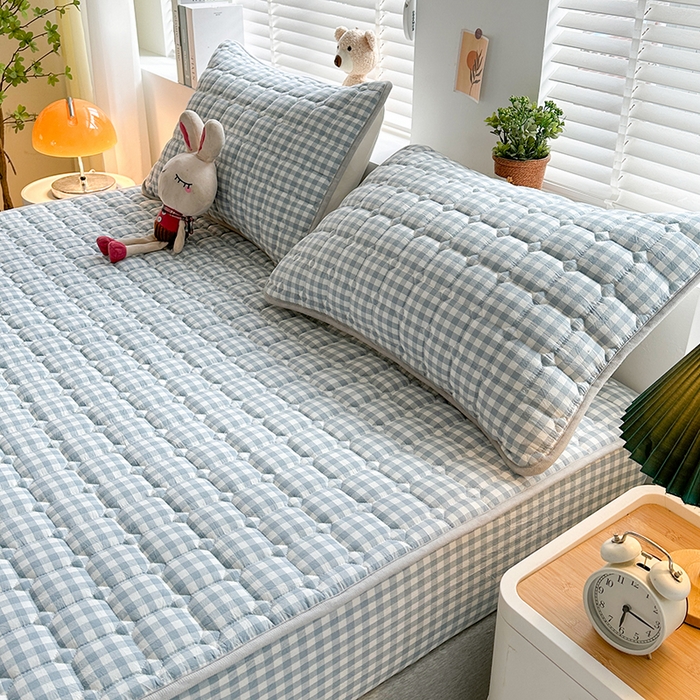 91家纺网 家纺一手货源 找家纺 犇牛仓储供应链 2026新款亲肤纯棉加厚床笠 经典蓝小格