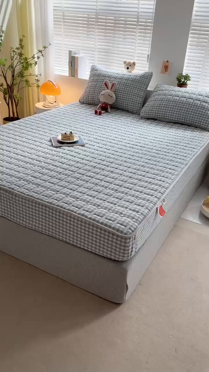 91家纺网 家纺一手货源 找家纺 犇牛仓储供应链 2026新款亲肤纯棉加厚床笠 经典蓝小格