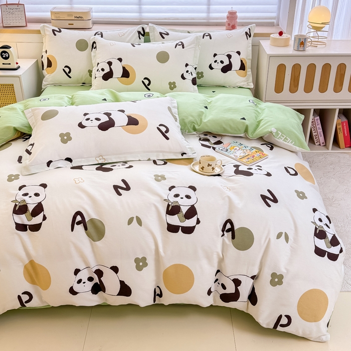 91家纺网 家纺一手货源 找家纺 佑金甜 2026新款精梳全棉印花单被套 熊猫抱竹