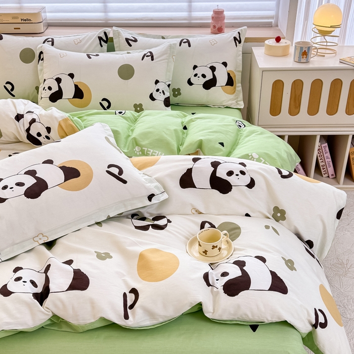 91家纺网 家纺一手货源 找家纺 佑金甜 2026新款精梳全棉印花单被套 熊猫抱竹