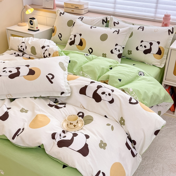 91家纺网 家纺一手货源 找家纺 佑金甜 2026新款精梳全棉印花单被套 熊猫抱竹