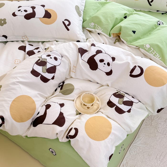 91家纺网 家纺一手货源 找家纺 佑金甜 2026新款精梳全棉印花单被套 熊猫抱竹