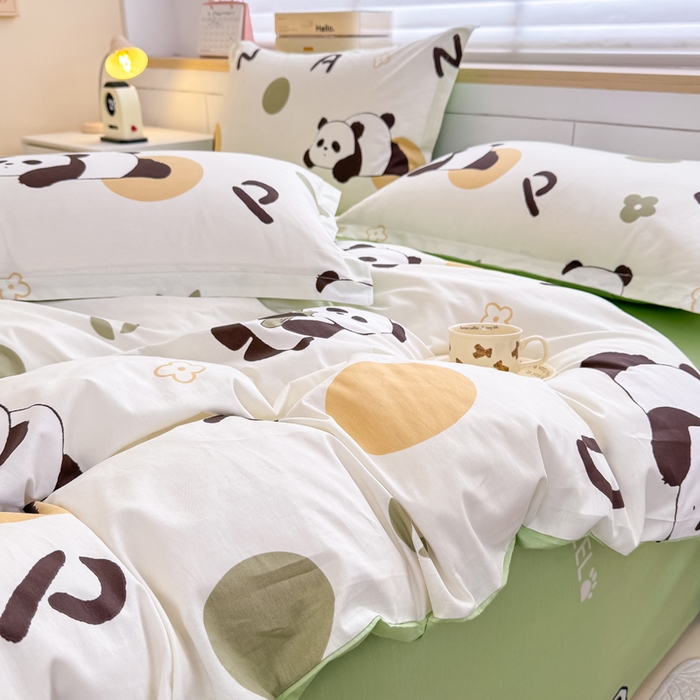 91家纺网 家纺一手货源 找家纺 佑金甜 2026新款精梳全棉印花单被套 熊猫抱竹
