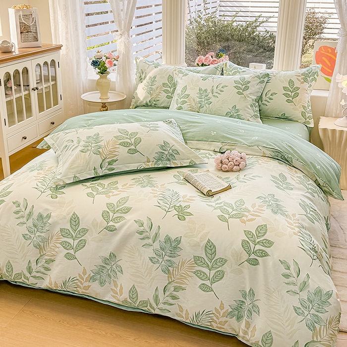 91家纺网 家纺一手货源 找家纺 佑金甜 2026新款精梳全棉印花单被套 叶语