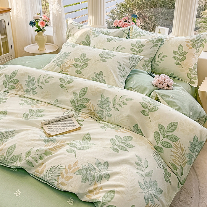 91家纺网 家纺一手货源 找家纺 佑金甜 2026新款精梳全棉印花单被套 叶语