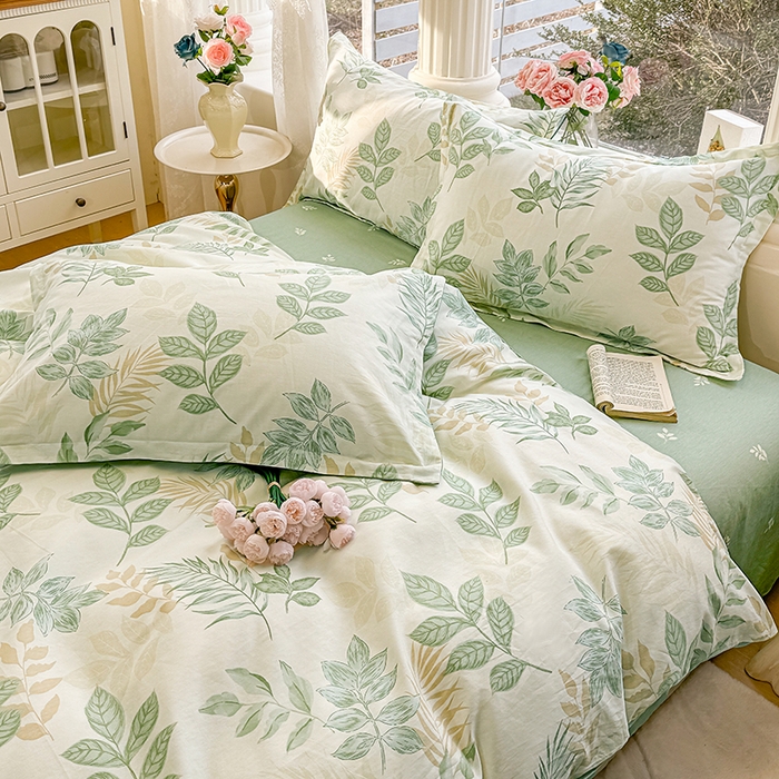 91家纺网 家纺一手货源 找家纺 佑金甜 2026新款精梳全棉印花单被套 叶语