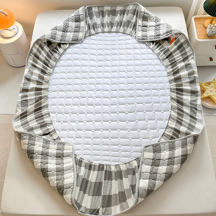 91家纺网 家纺一手货源 找家纺 犇牛仓储供应链 2026新款亲肤纯棉加厚床笠 时尚灰中格