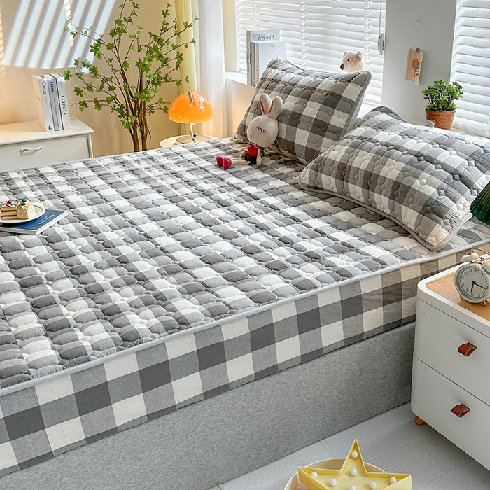 91家纺网 家纺一手货源 找家纺 犇牛仓储供应链 2026新款亲肤纯棉加厚床笠 时尚灰中格