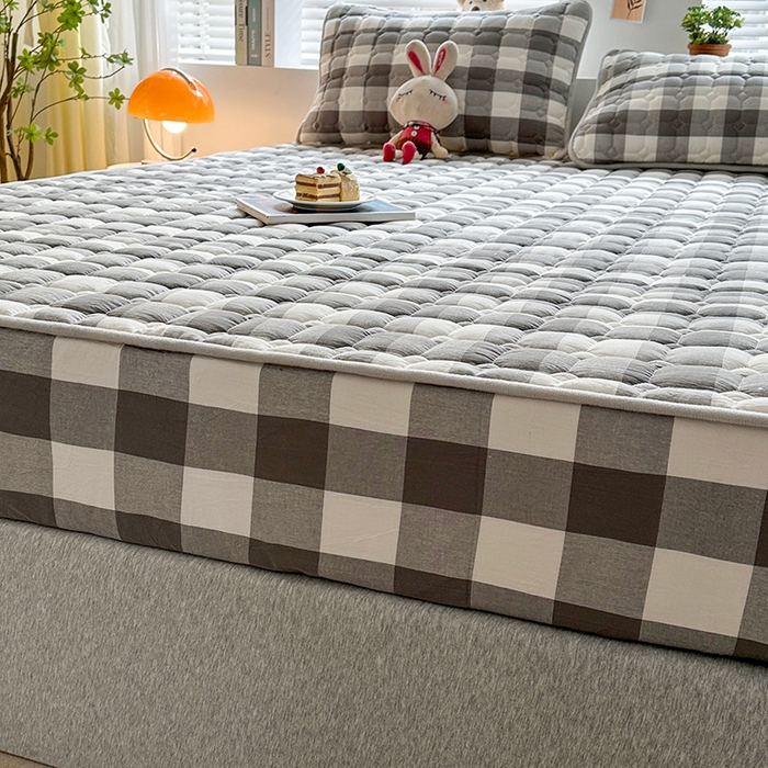 91家纺网 家纺一手货源 找家纺 犇牛仓储供应链 2026新款亲肤纯棉加厚床笠 时尚灰中格