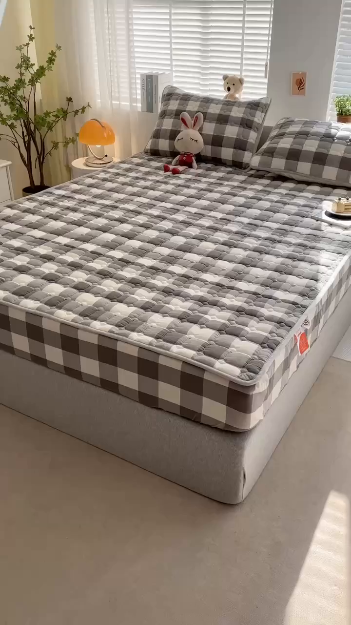 91家纺网 家纺一手货源 找家纺 犇牛仓储供应链 2026新款亲肤纯棉加厚床笠 时尚灰中格