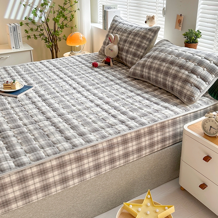 91家纺网 家纺一手货源 找家纺 犇牛仓储供应链 2026新款亲肤纯棉加厚床笠 时尚烟雨灰