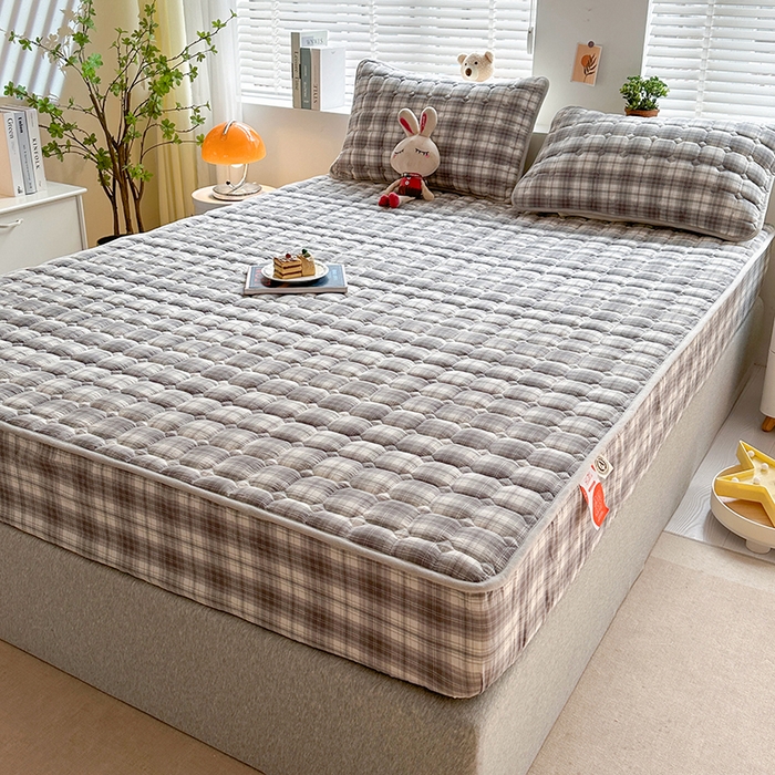 91家纺网 家纺一手货源 找家纺 犇牛仓储供应链 2026新款亲肤纯棉加厚床笠 时尚烟雨灰