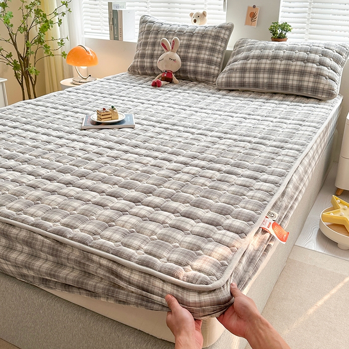 91家纺网 家纺一手货源 找家纺 犇牛仓储供应链 2026新款亲肤纯棉加厚床笠 时尚烟雨灰