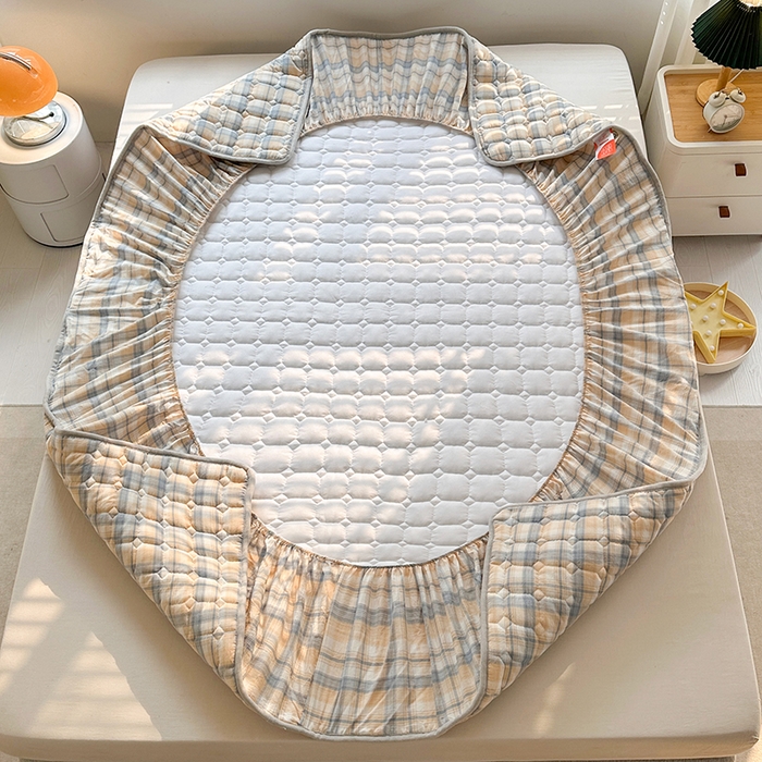 91家纺网 家纺一手货源 找家纺 犇牛仓储供应链 2026新款亲肤纯棉加厚床笠 素雅咖错格