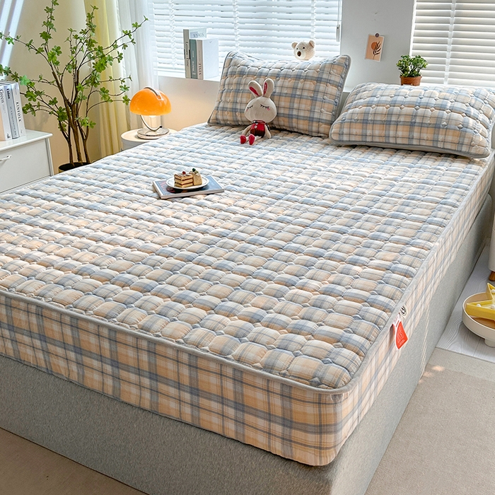 91家纺网 家纺一手货源 找家纺 犇牛仓储供应链 2026新款亲肤纯棉加厚床笠 素雅咖错格