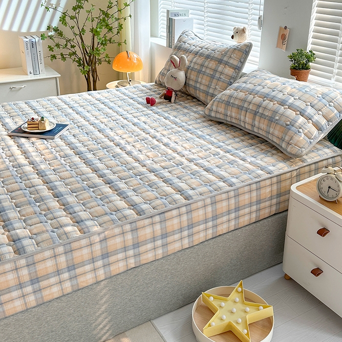 91家纺网 家纺一手货源 找家纺 犇牛仓储供应链 2026新款亲肤纯棉加厚床笠 素雅咖错格