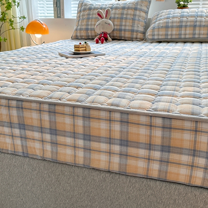 91家纺网 家纺一手货源 找家纺 犇牛仓储供应链 2026新款亲肤纯棉加厚床笠 素雅咖错格