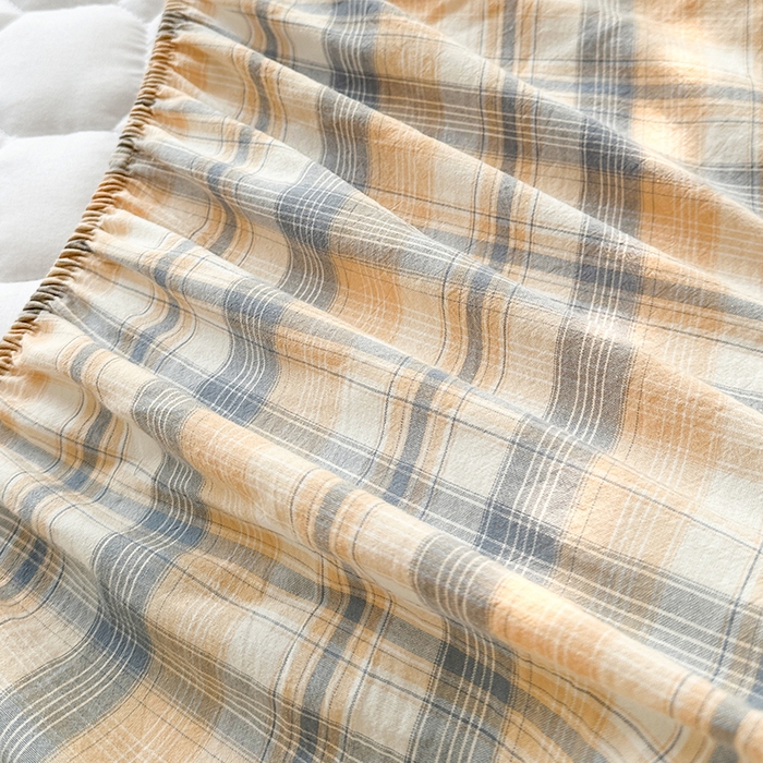 91家纺网 家纺一手货源 找家纺 犇牛仓储供应链 2026新款亲肤纯棉加厚床笠 素雅咖错格