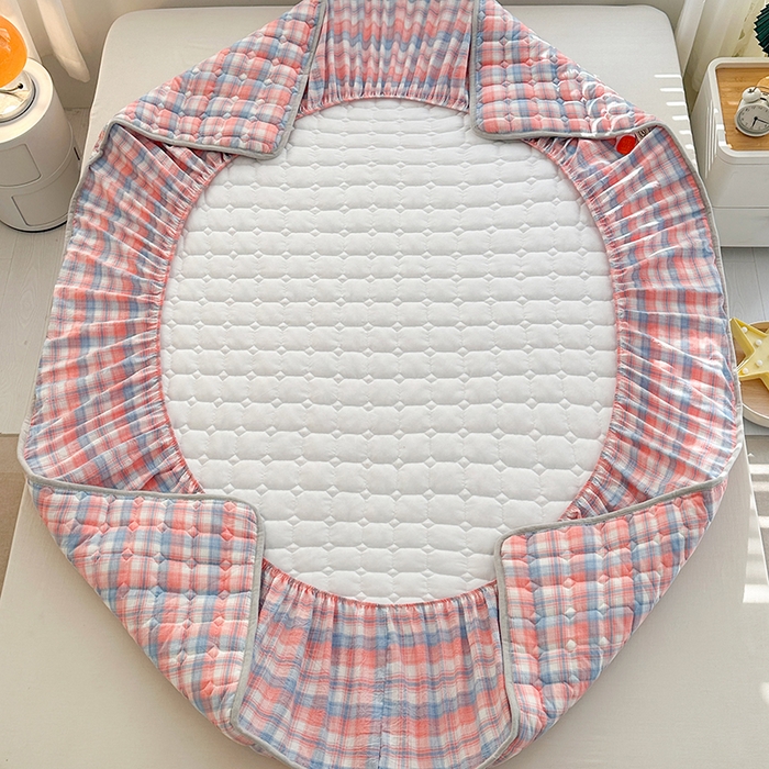 91家纺网 家纺一手货源 找家纺 犇牛仓储供应链 2026新款亲肤纯棉加厚床笠 素雅蓝粉格