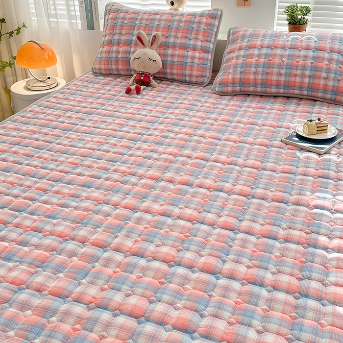 91家纺网 家纺一手货源 找家纺 犇牛仓储供应链 2026新款亲肤纯棉加厚床笠 素雅蓝粉格