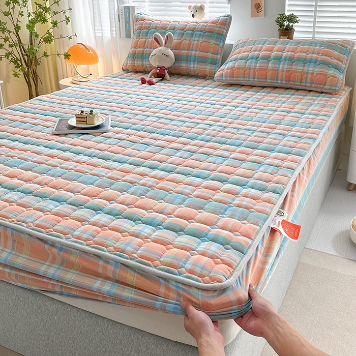 91家纺网 家纺一手货源 找家纺 犇牛仓储供应链 2026新款亲肤纯棉加厚床笠 素雅炫彩格