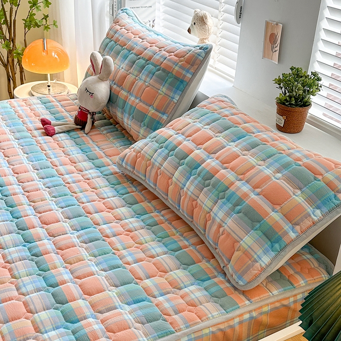 91家纺网 家纺一手货源 找家纺 犇牛仓储供应链 2026新款亲肤纯棉加厚床笠 素雅炫彩格