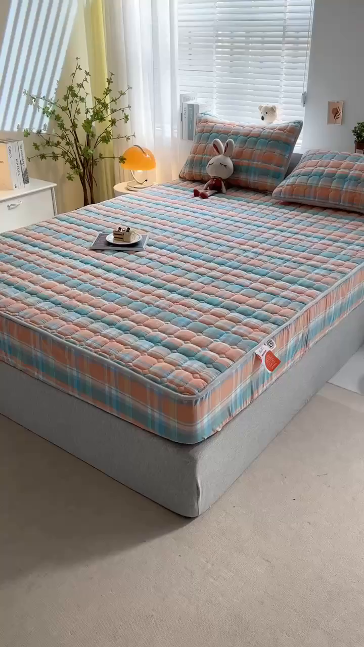 91家纺网 家纺一手货源 找家纺 犇牛仓储供应链 2026新款亲肤纯棉加厚床笠 素雅炫彩格