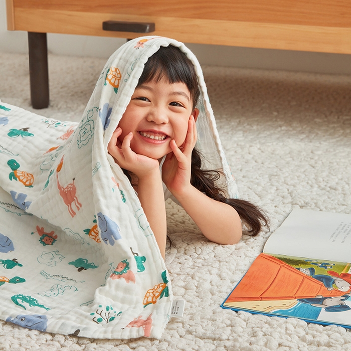 91家纺网 家纺一手货源 找家纺 嗨生活 2026新款A类婴幼儿童夏凉空调被子浴巾六层纱布毛巾被纯棉办公室幼儿园午睡盖毯子 动物乐园