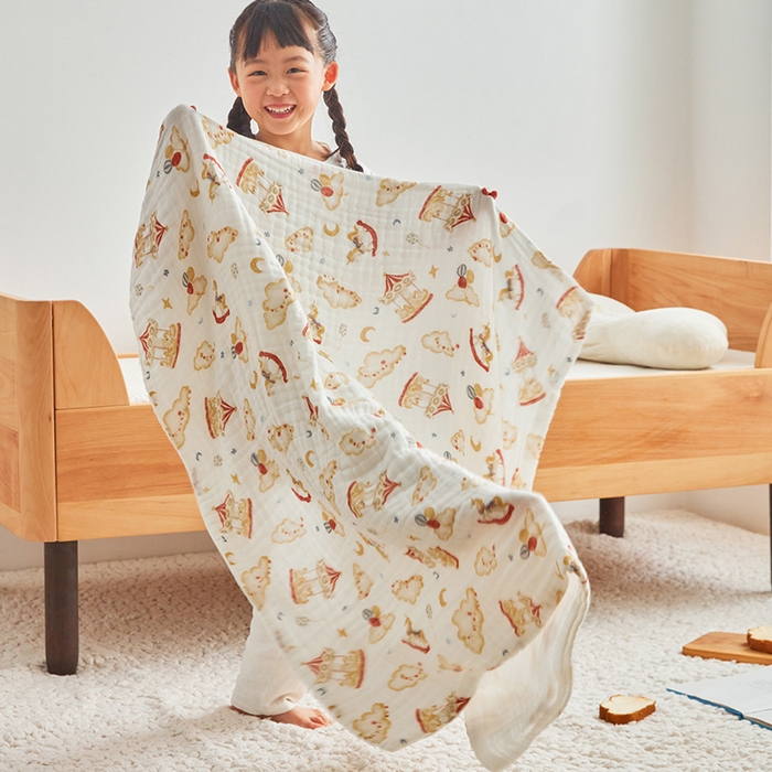 91家纺网 家纺一手货源 找家纺 嗨生活 2026新款A类婴幼儿童夏凉空调被子浴巾六层纱布毛巾被纯棉办公室幼儿园午睡盖毯子 旋转木马