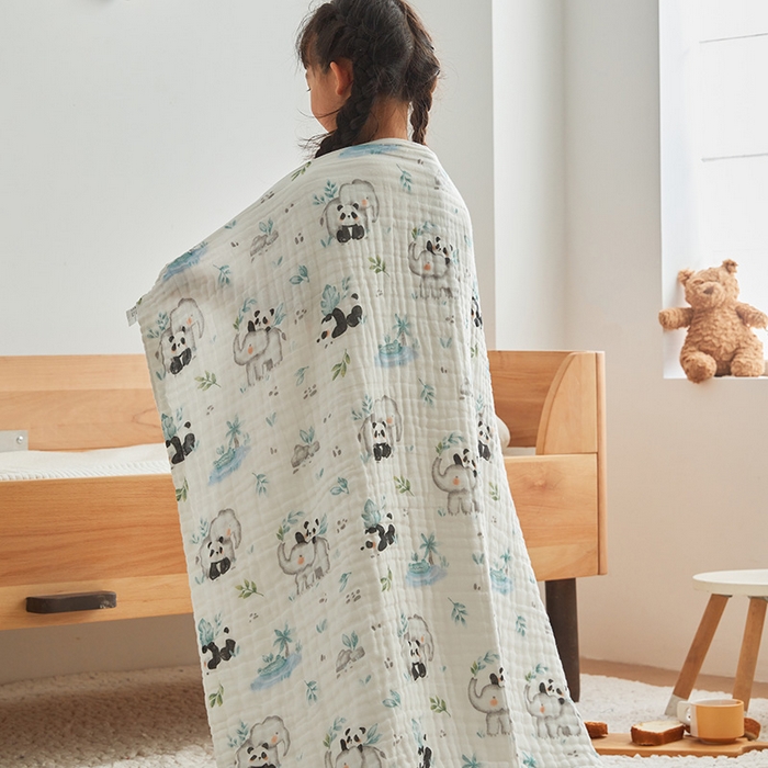 91家纺网 家纺一手货源 找家纺 嗨生活 2026新款A类婴幼儿童夏凉空调被子浴巾六层纱布毛巾被纯棉办公室幼儿园午睡盖毯子 竹林熊猫