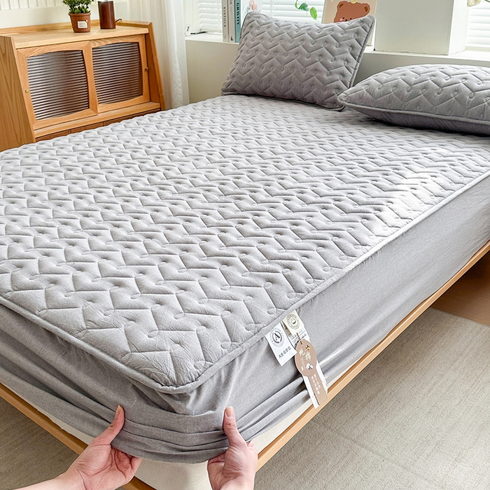 91家纺网 家纺一手货源 找家纺 犇牛仓储供应链 2026新款全棉色织水洗棉夹棉床笠床垫【可定制】 纯色素雅-冰山灰