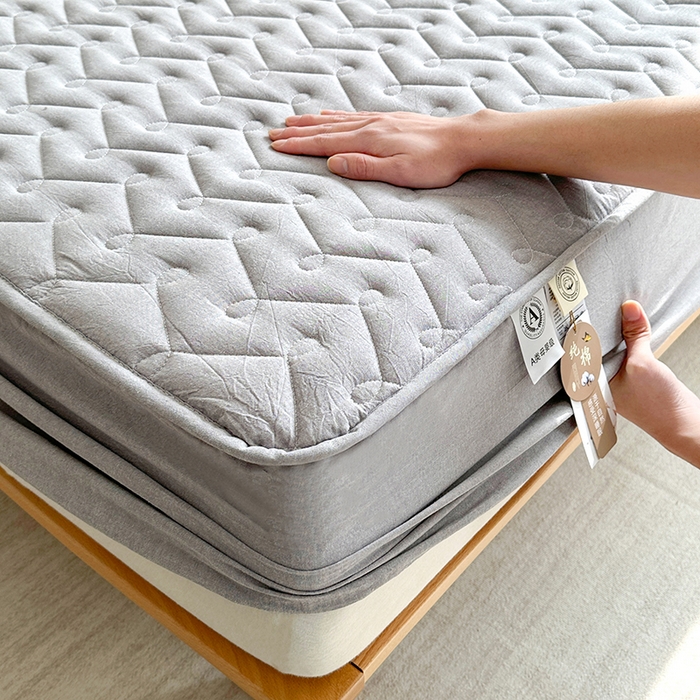 91家纺网 家纺一手货源 找家纺 犇牛仓储供应链 2026新款全棉色织水洗棉夹棉床笠床垫【可定制】 纯色素雅-冰山灰