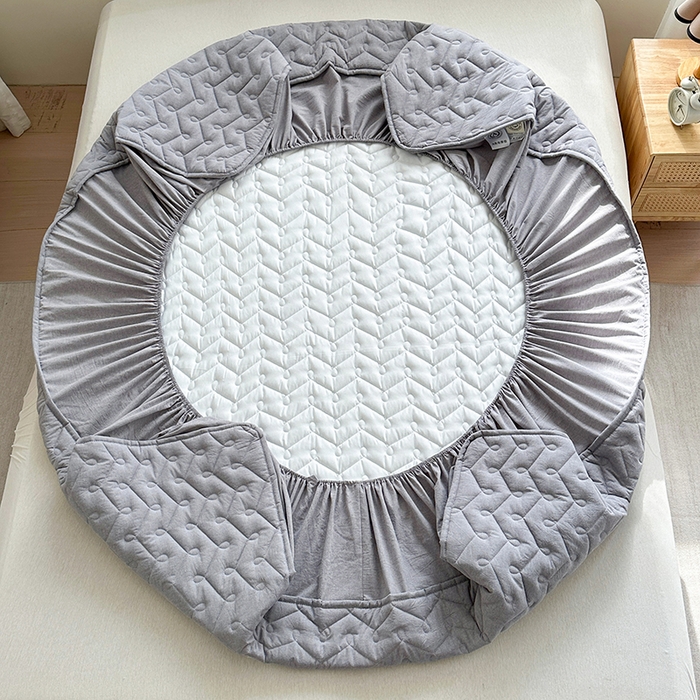 91家纺网 家纺一手货源 找家纺 犇牛仓储供应链 2026新款全棉色织水洗棉夹棉床笠床垫【可定制】 纯色素雅-冰山灰