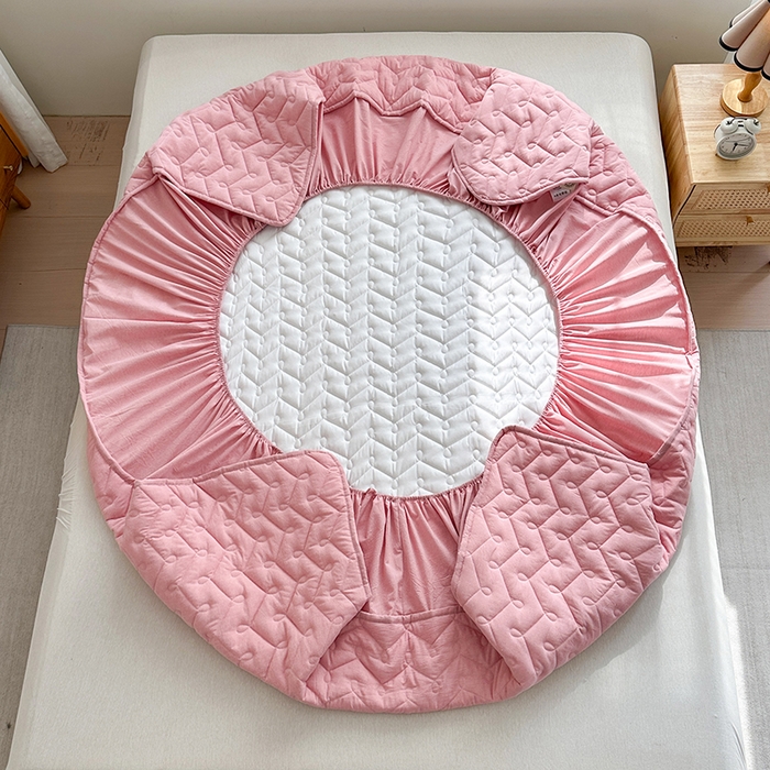 91家纺网 家纺一手货源 找家纺 犇牛仓储供应链 2026新款全棉色织水洗棉夹棉床笠床垫【可定制】 纯色素雅-豆沙粉