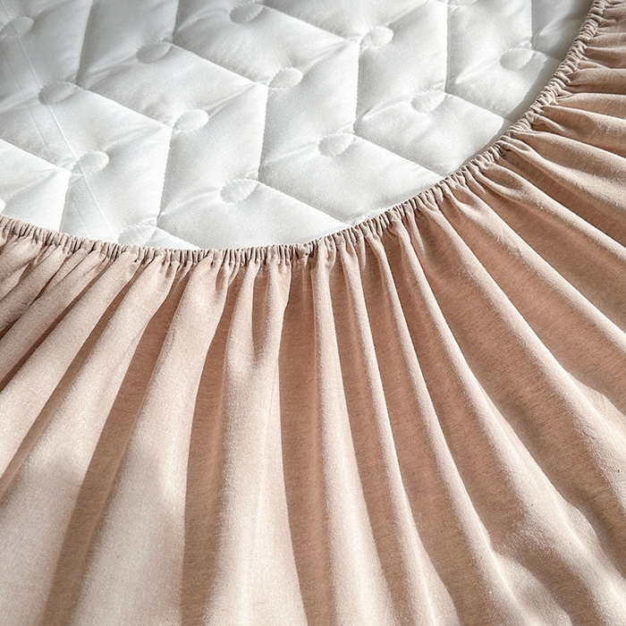 91家纺网 家纺一手货源 找家纺 犇牛仓储供应链 2026新款全棉色织水洗棉夹棉床笠床垫【可定制】 纯色素雅-卡其色