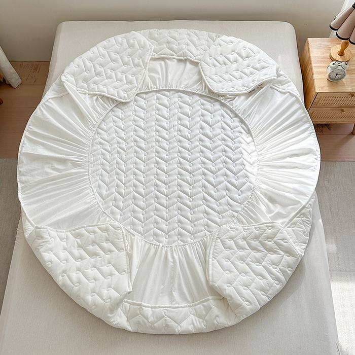 91家纺网 家纺一手货源 找家纺 犇牛仓储供应链 2026新款全棉色织水洗棉夹棉床笠床垫【可定制】 纯色素雅-月光白