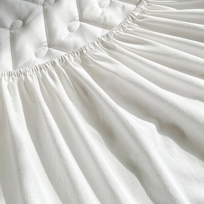 91家纺网 家纺一手货源 找家纺 犇牛仓储供应链 2026新款全棉色织水洗棉夹棉床笠床垫【可定制】 纯色素雅-月光白