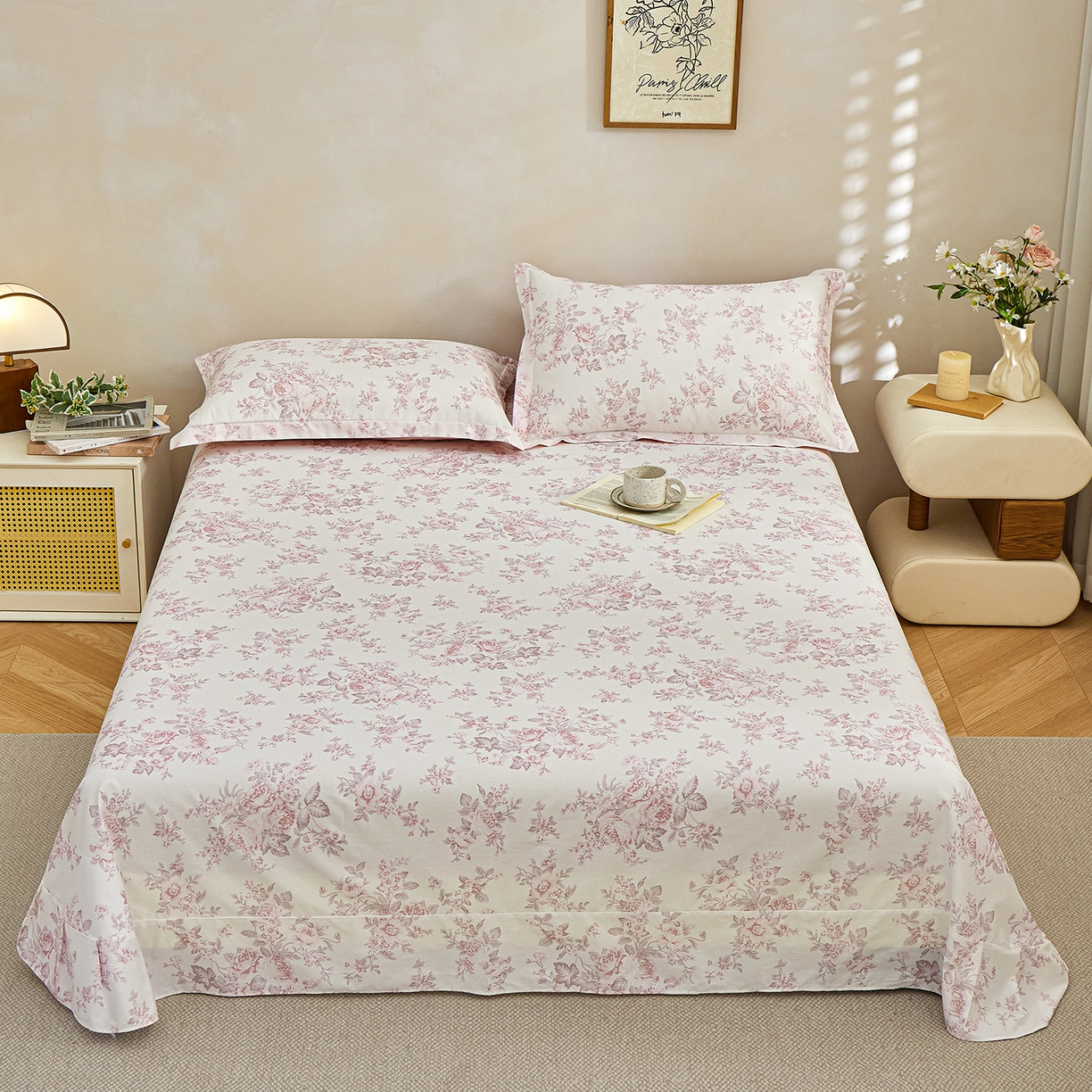 91家纺网 家纺一手货源 找家纺 元元家居（元元被业） 2026新款全棉13372套件及单品【印花款】-单床单 芙尔