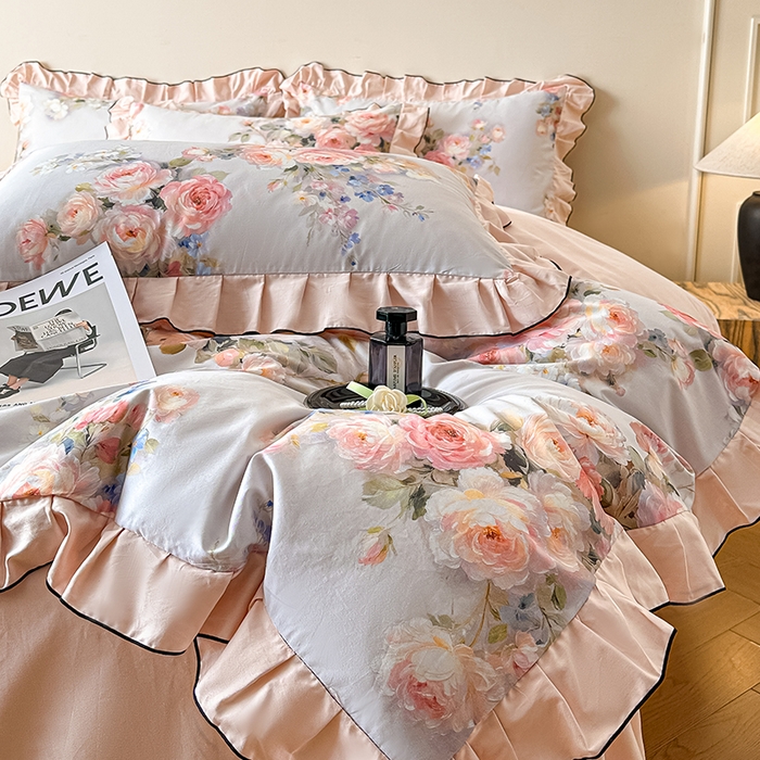 91家纺网 家纺一手货源 找家纺 （总）格里芬家纺 2026新款全棉精梳棉韩系花边款印花四件套