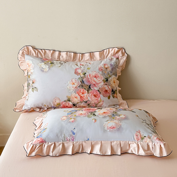 91家纺网 家纺一手货源 找家纺 格里芬家纺 2026新款全棉精梳棉韩系花边款印花四件套 芙琳娜