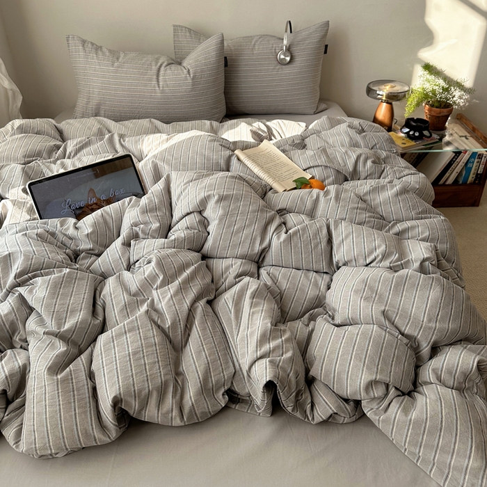 91家纺网 家纺一手货源 找家纺 XIWEN-希文家纺 2026春夏新款40支全棉纯棉色织水洗棉四件套海盐条-兰