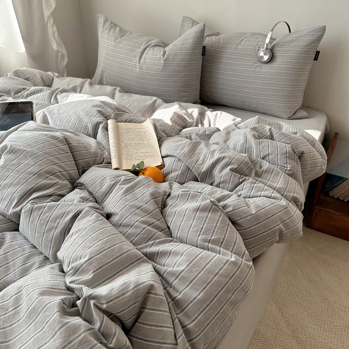 91家纺网 家纺一手货源 找家纺 XIWEN-希文家纺 2026春夏新款40支全棉纯棉色织水洗棉四件套海盐条-兰