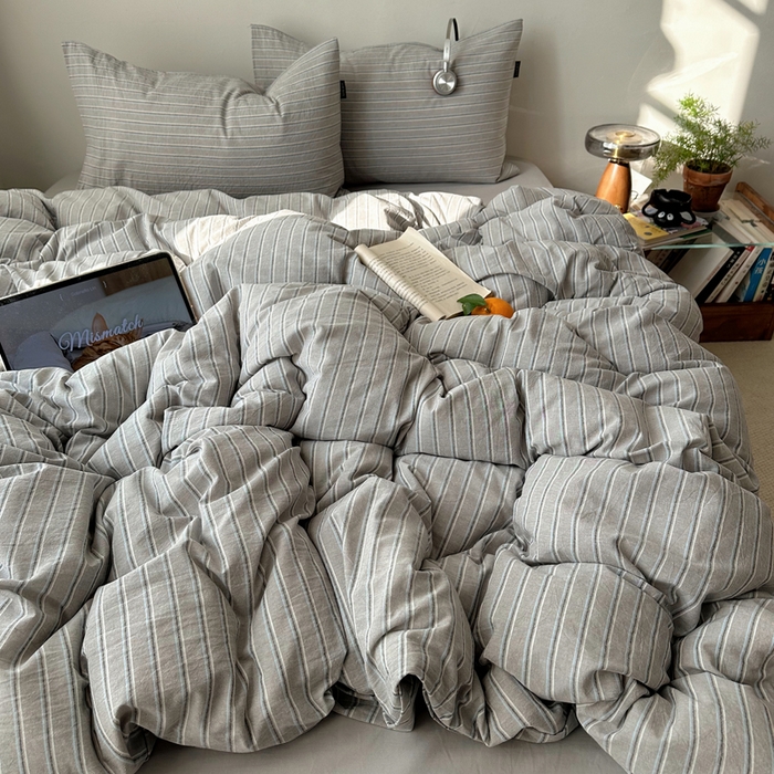 91家纺网 家纺一手货源 找家纺 XIWEN-希文家纺 2026春夏新款40支全棉纯棉色织水洗棉四件套海盐条-兰