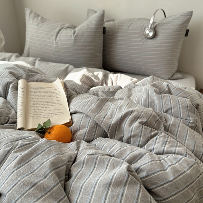 91家纺网 家纺一手货源 找家纺 XIWEN-希文家纺 2026春夏新款40支全棉纯棉色织水洗棉四件套海盐条-兰