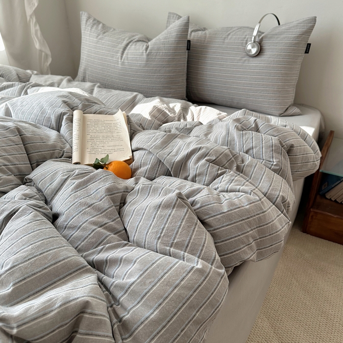 91家纺网 家纺一手货源 找家纺 XIWEN-希文家纺 2026春夏新款40支全棉纯棉色织水洗棉四件套海盐条-兰