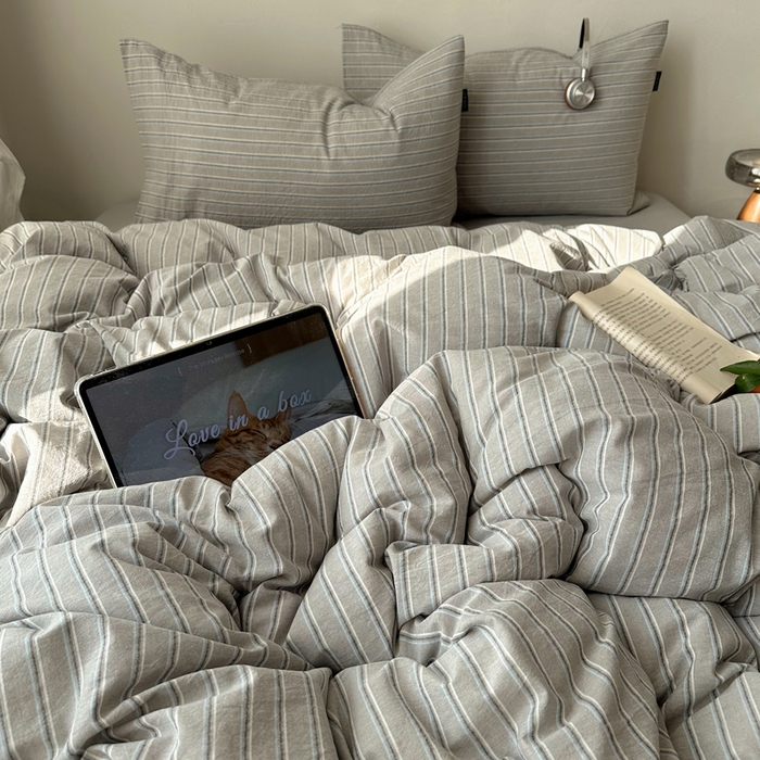 91家纺网 家纺一手货源 找家纺 XIWEN-希文家纺 2026春夏新款40支全棉纯棉色织水洗棉四件套海盐条-兰